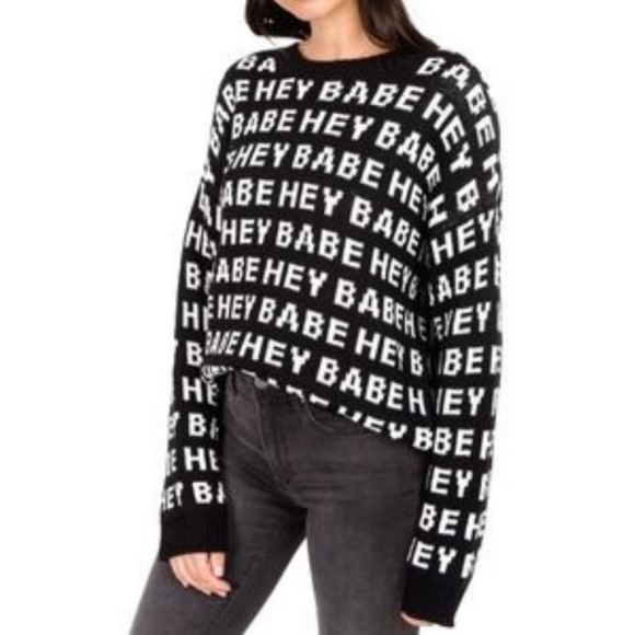 Brunette the Label oversize “Hey Babe” sweater, black & white, size M - Picture 1 of 12